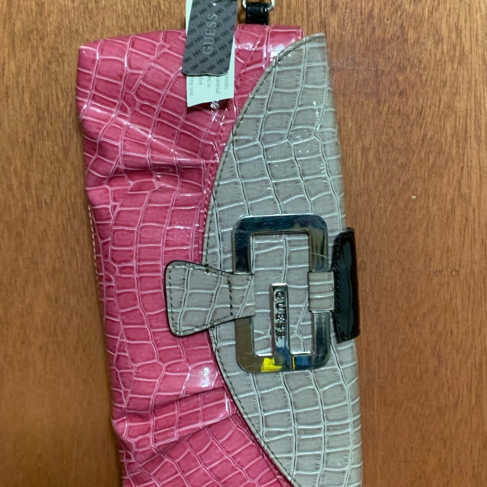 GUESS clutch purse pink black grey